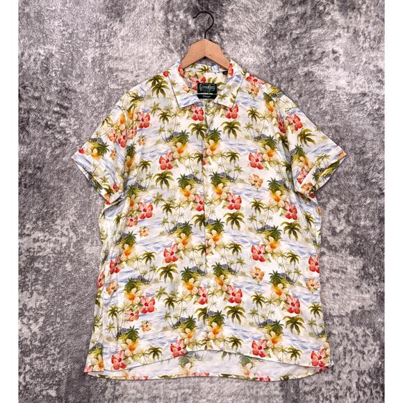 Gitman Bros Vintage Hawaiian Shirt Large Mens Island Hibiscus Floral Viscose - Picture 1 of 9